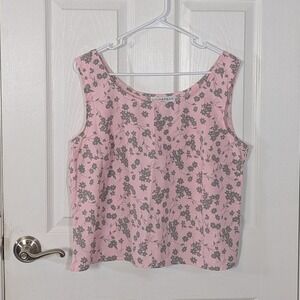 Vintage Sag Harbor Floral Pink Sleeveless Tank Blouse Size 14‎